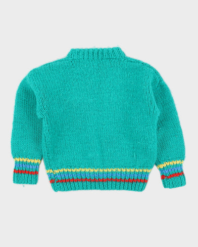 Hand Knitted Green Patterned Wool Jumper