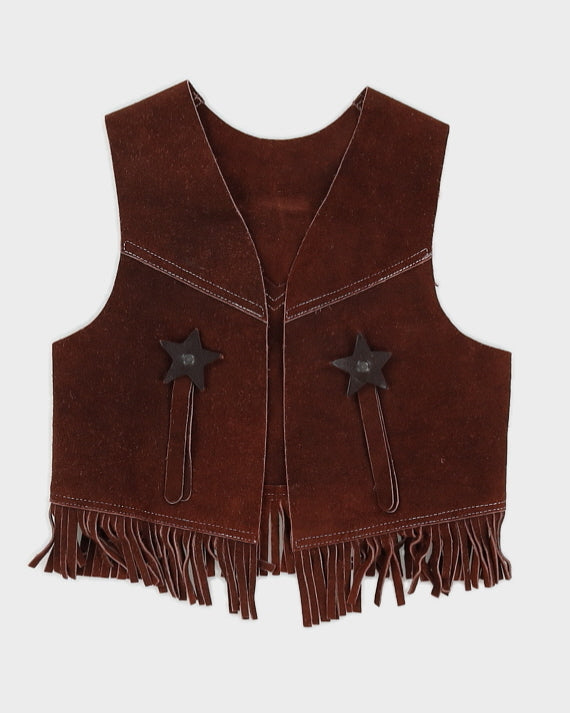 Vintage 1970s Brown Suede Fringed Waistcoat
