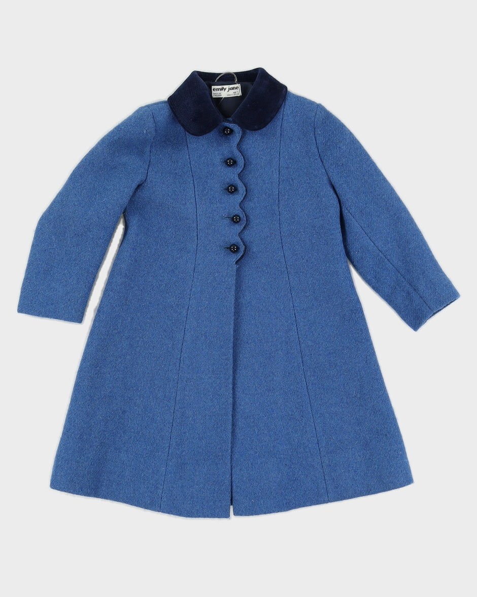 Vintage 1960s Blue Wool Kid's Coat with Scalloped Details