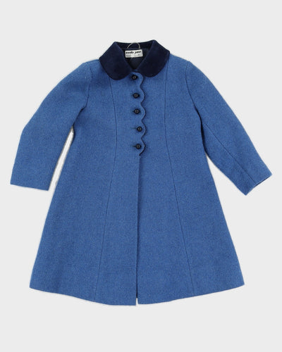 Vintage 1960s Blue Wool Kid's Coat with Scalloped Details