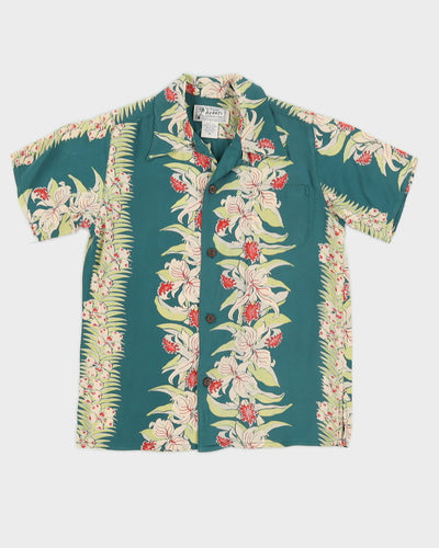 Kid's Deep Green Floral Hawaiian Pure Silk Shirt
