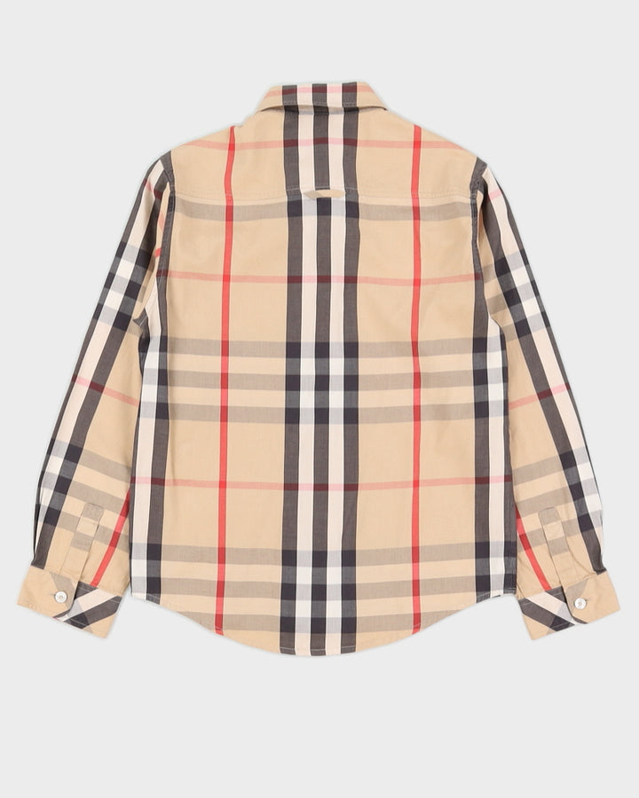 Kid's Beige Plaid Burberry Collared Button-Up Shirt