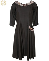 50s Joy Frock Brown &amp; Animal Print Party Dress - S