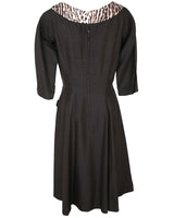 50s Joy Frock Brown &amp; Animal Print Party Dress - S