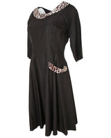 50s Joy Frock Brown &amp; Animal Print Party Dress - S