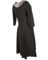 50s Joy Frock Brown &amp; Animal Print Party Dress - S