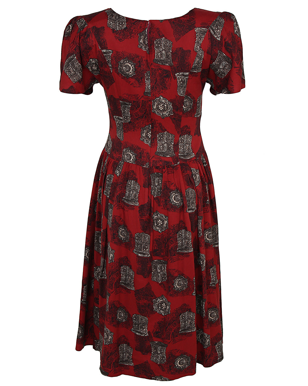 80s does 40s Burgundy Print Dress - XS