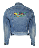 70s Lee Riders Sanforized Jean Jacket with Embroidered Dragon - M