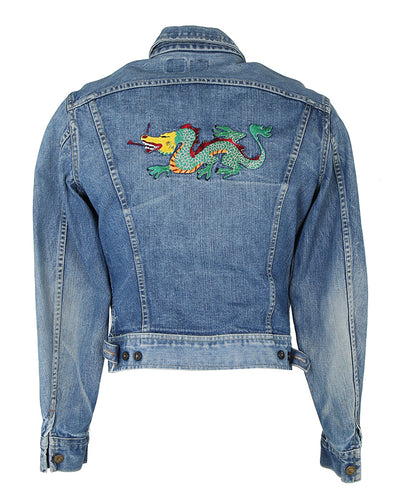 70s Lee Riders Sanforized Jean Jacket with Embroidered Dragon - M