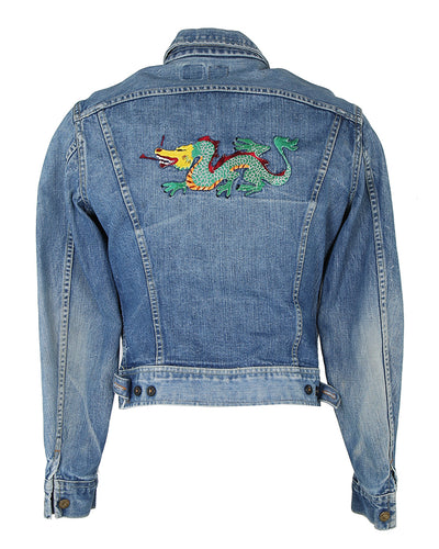 70s Lee Riders Sanforized Jean Jacket with Embroidered Dragon - M