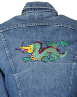 70s Lee Riders Sanforized Jean Jacket with Embroidered Dragon - M