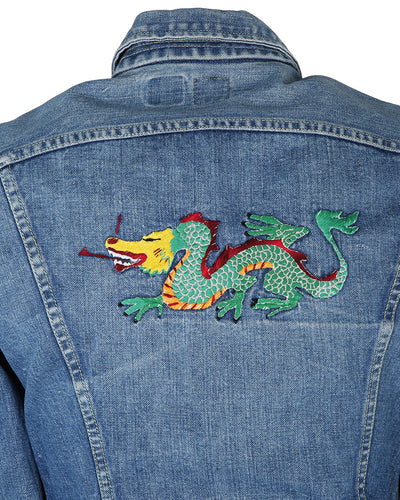 70s Lee Riders Sanforized Jean Jacket with Embroidered Dragon - M