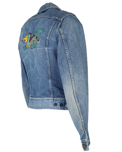 70s Lee Riders Sanforized Jean Jacket with Embroidered Dragon - M