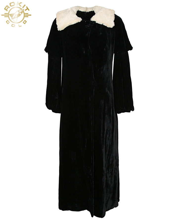 30s Black Velvet Evening Opera Coat - S