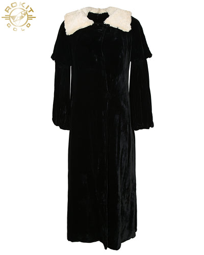 30s Black Velvet Evening Opera Coat - S