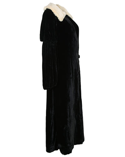 30s Black Velvet Evening Opera Coat - S