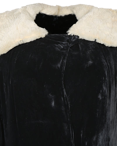 30s Black Velvet Evening Opera Coat - S