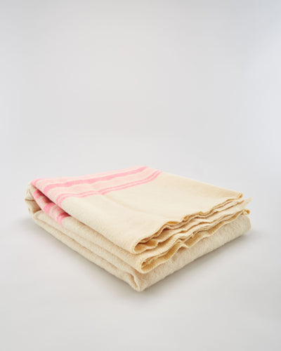 Vintage Cream With Pink Stripes Wool Blanket