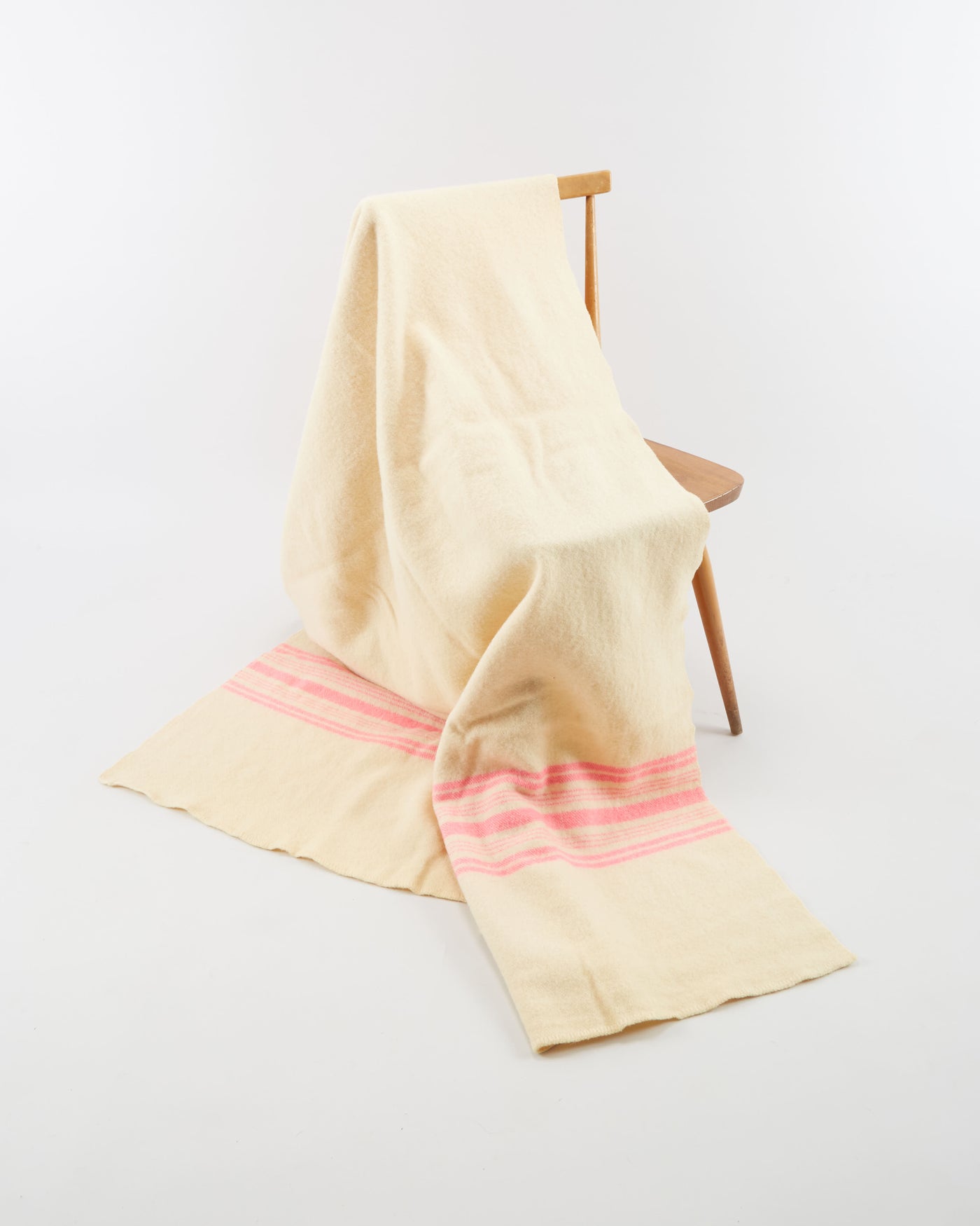 Vintage Cream With Pink Stripes Wool Blanket