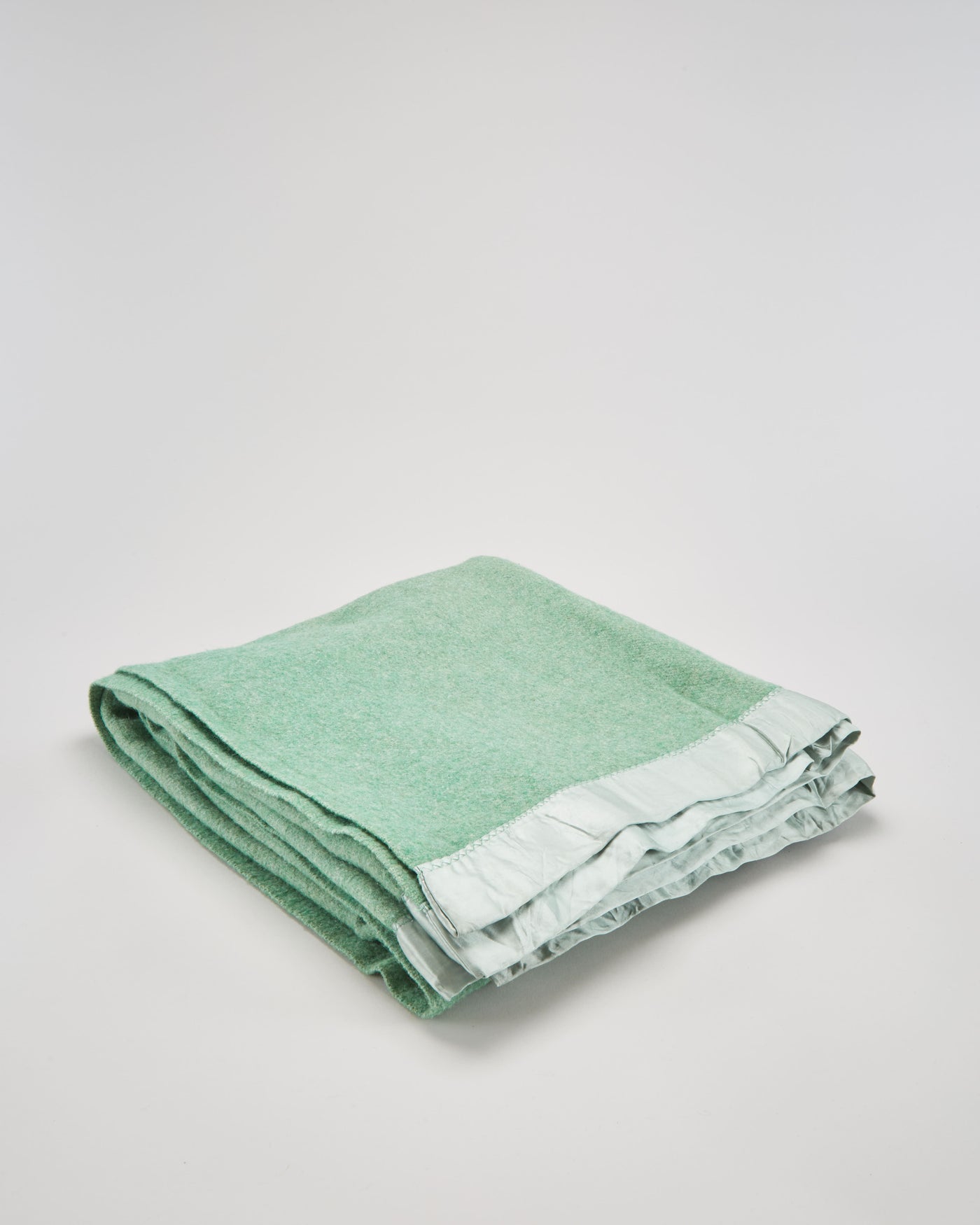 Vintage 1970s Green Satin Edged Wool Blanket