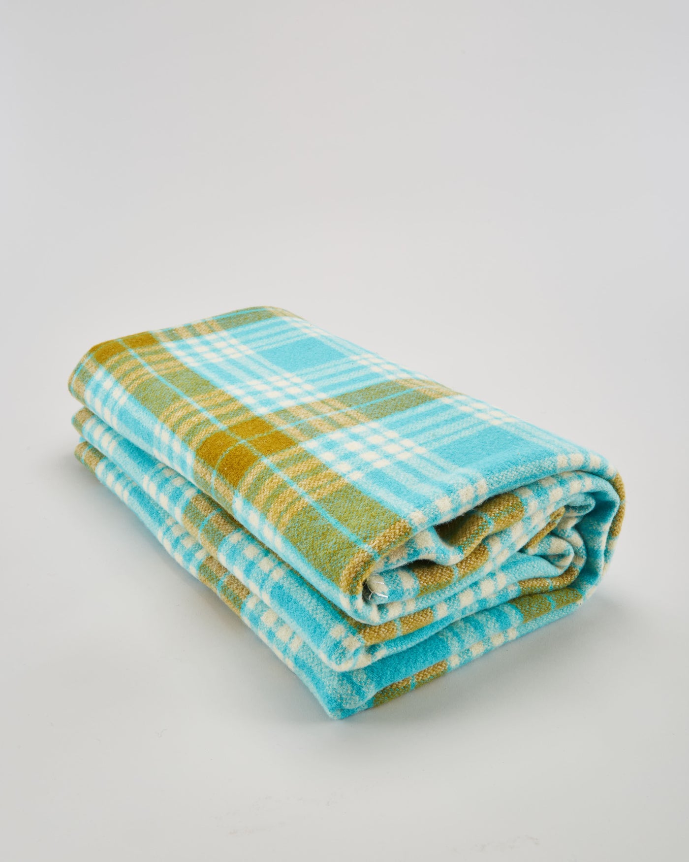 Vintage 1960s Blue Checked Wool Blanket