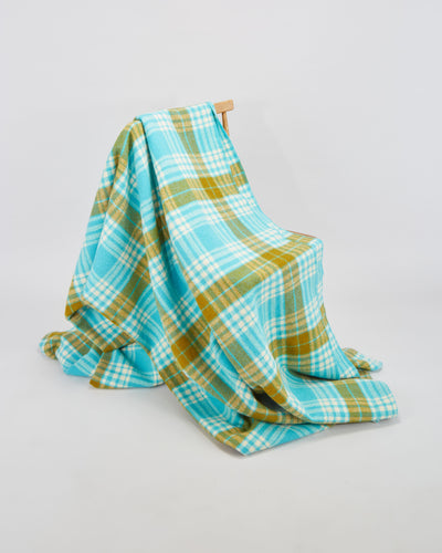 Vintage 1960s Blue Checked Wool Blanket