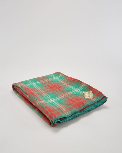 Vintage 1930s Saskatchewan Green And Red Tartan Wool Blanket