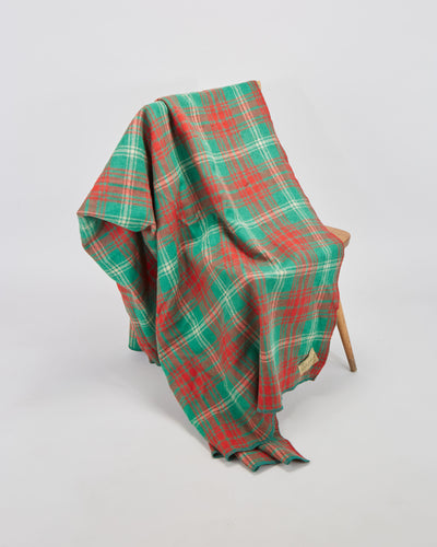 Vintage 1930s Saskatchewan Green And Red Tartan Wool Blanket