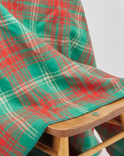 Vintage 1930s Saskatchewan Green And Red Tartan Wool Blanket