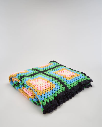 Vintage 1970s Granny Square Crocheted Throw