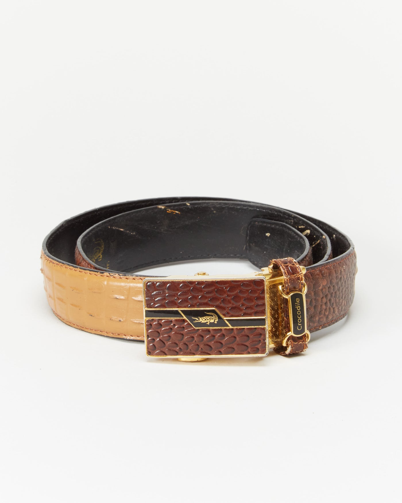 Brown Leather Crocodile Belt - One Size