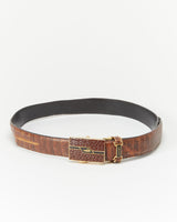 Brown Leather Crocodile Belt - One Size
