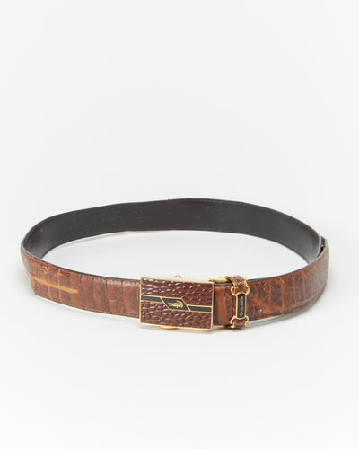 Brown Leather Crocodile Belt - One Size