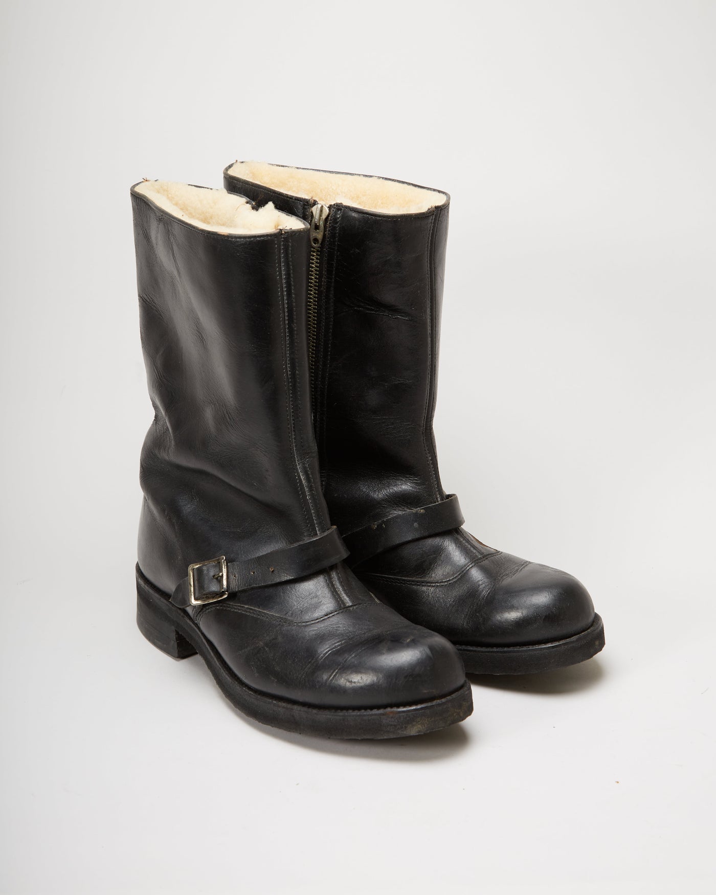 80s Northern Patrol Canada Fur-Lined Black Leather Boots - UK 10