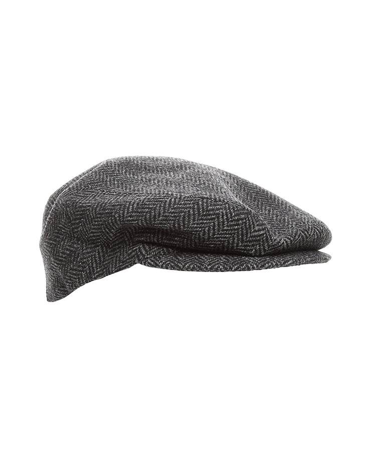 Bailey Of Hollywood Black and Grey herringbone wool Flatcap - S
