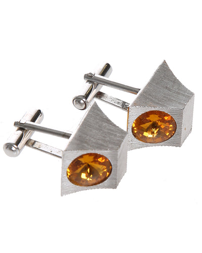 Vintage 60s/70s Silvertone and Amber Crystal Modernist Cufflinks