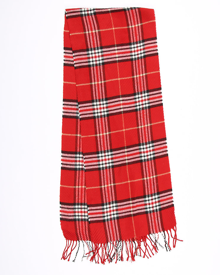 Vintage acrylic check scarf with tassels
