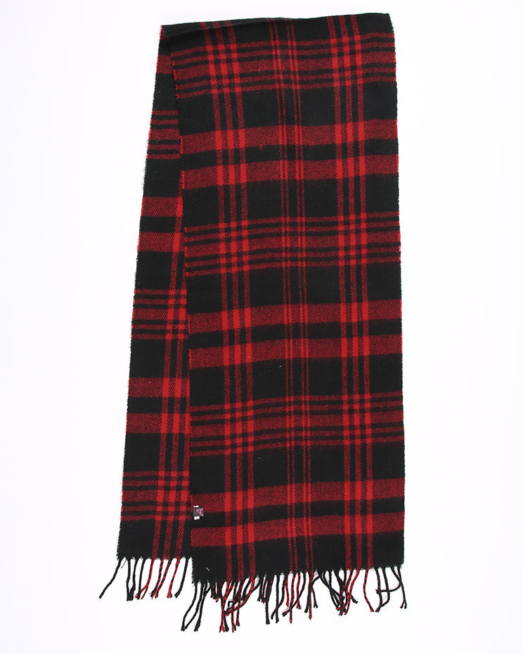 Vintage check scarf with tassels in black and red