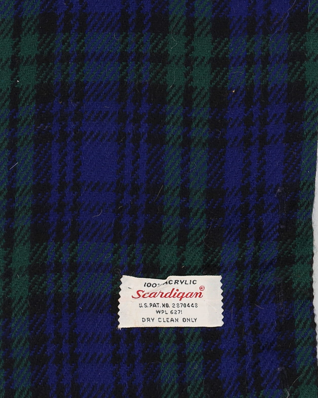 1960s Blue Plaid Button-Front With Pockets Scarf