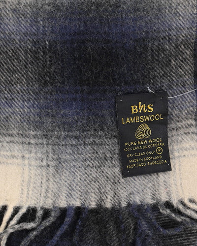 Blue And White Checked Lambswool Scarf