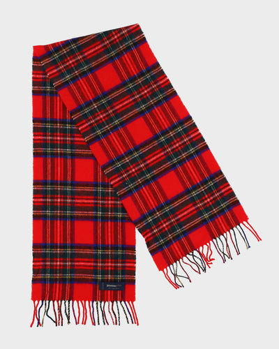 1990s Johnstons Of Elgin Red Plaid Lambswool Scarf