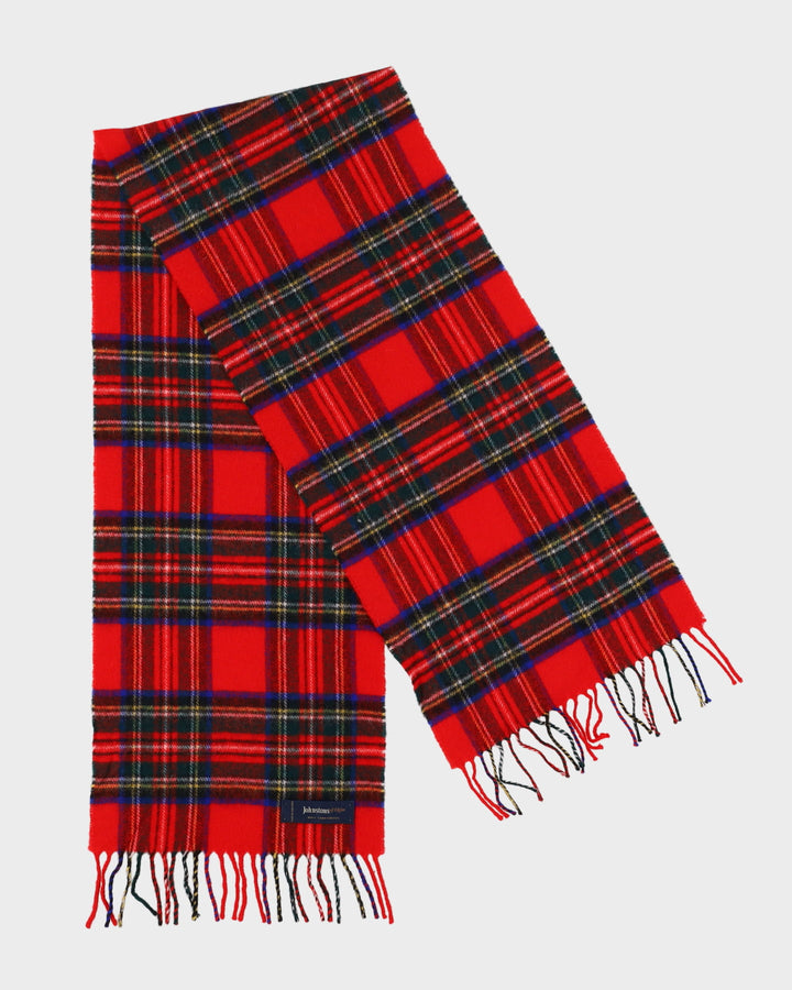 1990s Johnstons Of Elgin Red Plaid Lambswool Scarf