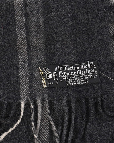 1980s Grey Plaid Merino Wool Scarf