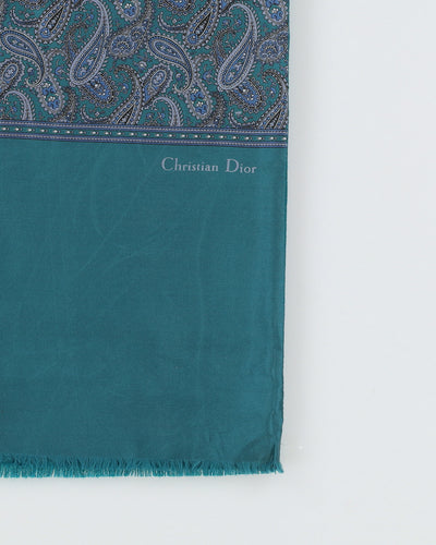 Christian Dior Green Paisley Silk And Wool Scarf - One Size