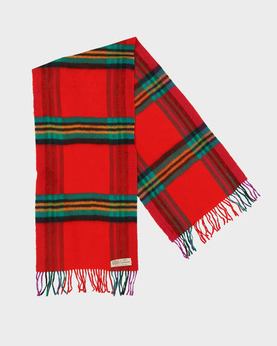 1970s Red Plaid Cashmere Scarf - One Size