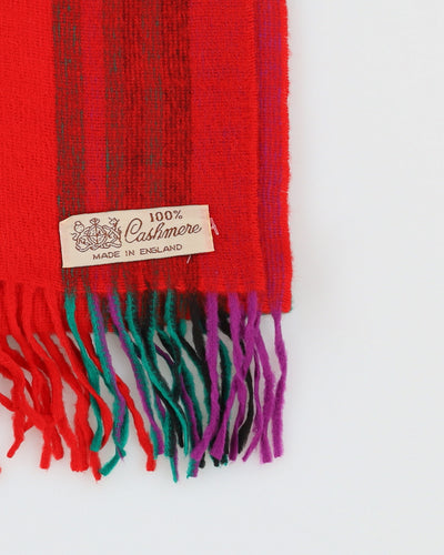 1970s Red Plaid Cashmere Scarf - One Size