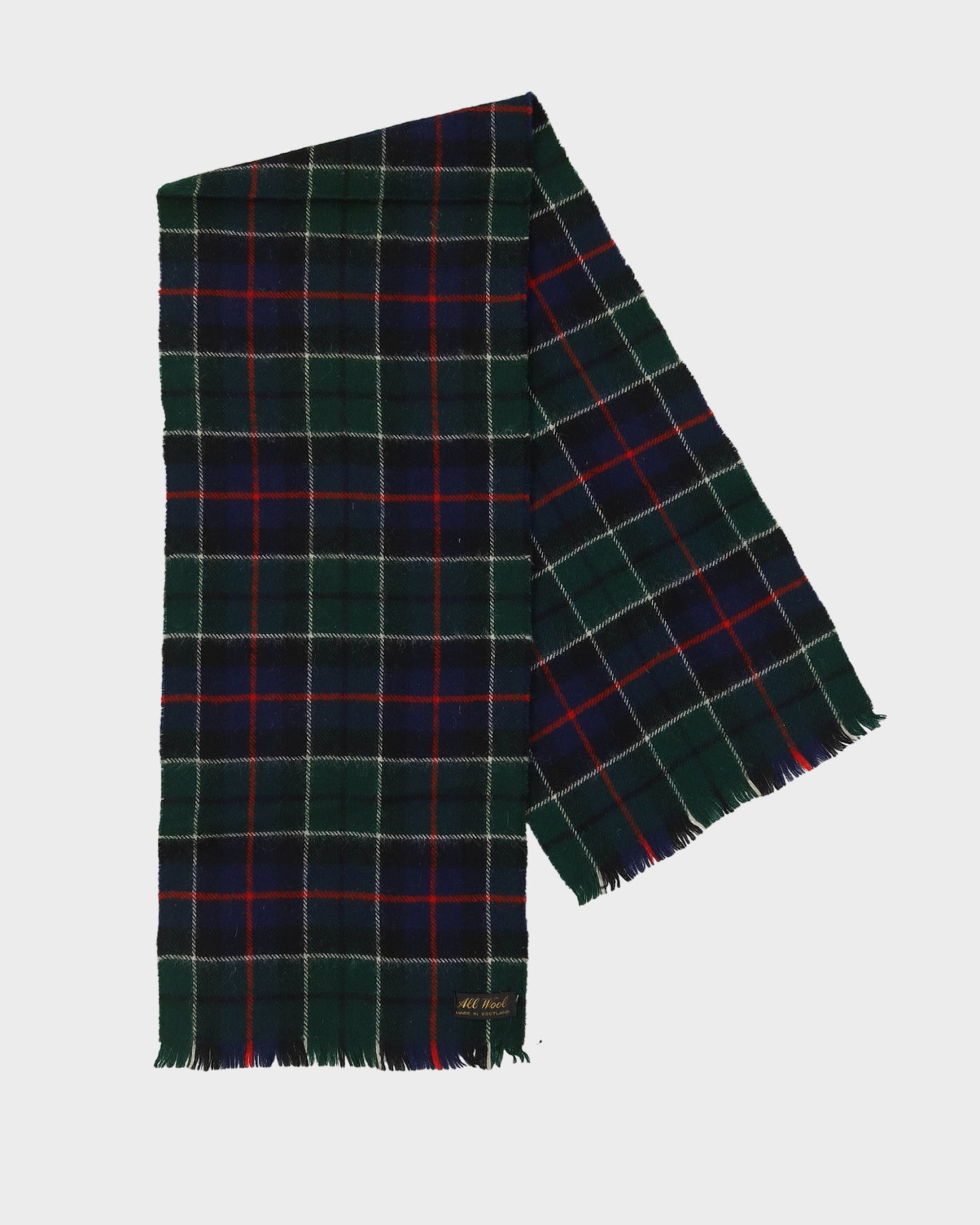 1960s Green Plaid Wool Scarf - One Size