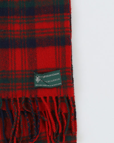 Lochcarron Red Plaid Wool Scarf - One Size