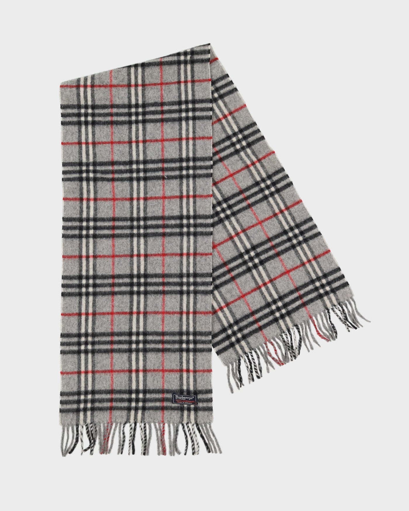 Burberrys Grey Checked Lambswool Scarf