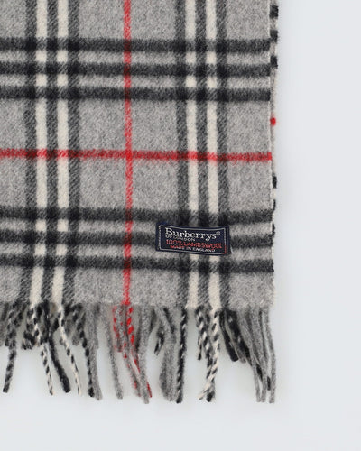 Burberrys Grey Checked Lambswool Scarf